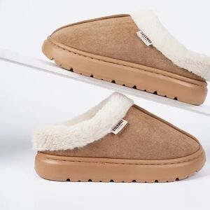 Women's Brown Cozy Luxury Indoor/Outdoor Platform  Slip-On Slippers